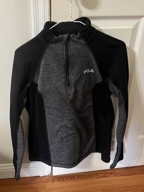 Fila Black & Charcoal Quarter-Zip Performance Pullover Fleece Lined